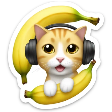 I want a cat with headset crying in a banana form sticker