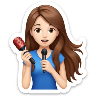 ￼beautiful girl with long brown hair singing karaoke with a hair brush  sticker