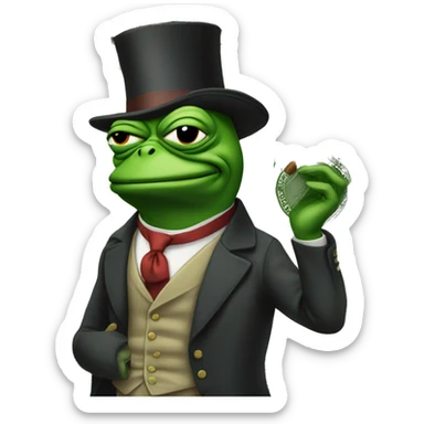 pepe standing on the money and smoking cigar sticker