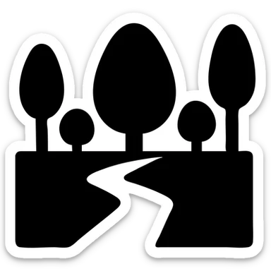 minimalist park icon with several trees and path, solid black fill sticker