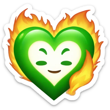 A  green heart with fire around him and forest inside sticker