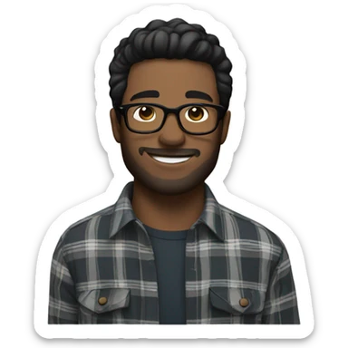 Handsome man with glasses wearing a flannel with black hair sticker