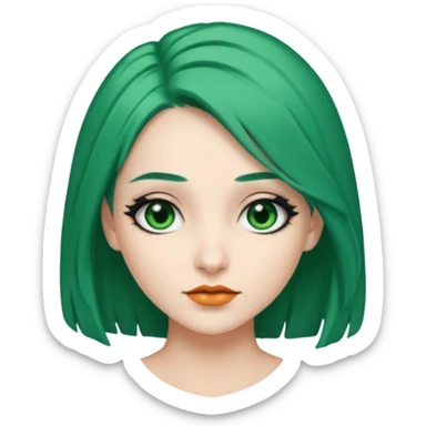 Emoji woman Emerald green hair long, fair skin, and eye black  sticker
