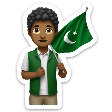 Brown boy holding Pakistan flag sticker