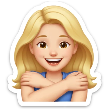 girl laughing with crossed arms around neck sticker