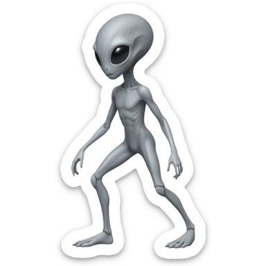 fullbody gray alien bending knee BACKVIEW sticker