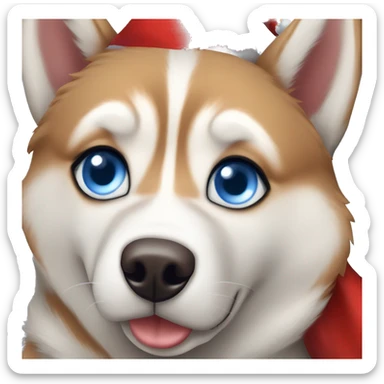 Red Siberian Husky with blue eyes Christmas  sticker