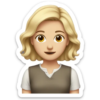 girl with blond-brown short hair, whith gimple, brown eyes, cute sticker