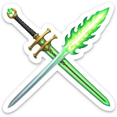 sword burning green flame sticker