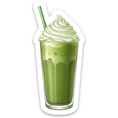 iced matcha latte in a tall clear glass with straw and whipped cream sticker