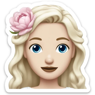 White bride with long light blonde hair and blue eyes with light pink peonies in hair white skin  sticker