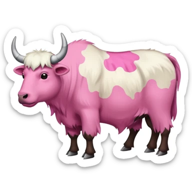 A shaven yak. Viewed from the side, it should have large pink patches where its fur has been completely shaven. sticker