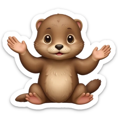 an otter with hands together, looking up, asking for a favour, cute apple style emoji sticker