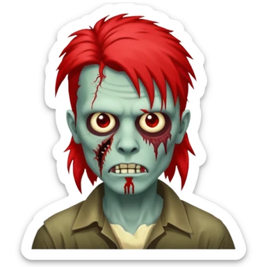 de um zumbi usando mullet que na raiz do cabelo é vermelho e na ponta do cabelo é preto e com um piercing na sombrancelha sticker