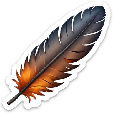 iOS emoji, dark fantasy feather, burned edges, ember glow, soft shadow, minimal sticker