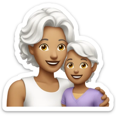 cheerful mom with white hair and white sckin meeting with her daughter sticker