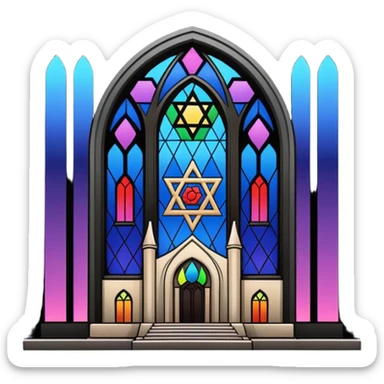 jewish synagogue temple in dark goth aesthetic style with lgbt flag color rose glass windows sticker