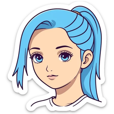 Pretty girl with sky blue eyes and long eyelashes with hair in ponytail sticker