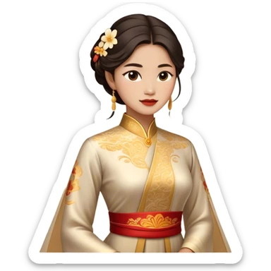 Cinematic Realistic Áo Dài Portrait Emoji, depicted as an elegant traditional Vietnamese dress with flowing graceful lines and delicate patterns, rendered with rich textures and soft ethereal lighting that captures its timeless beauty. sticker