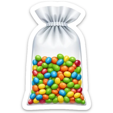 An open Skittles candy bag with green Skittles scattered around it. Colorful rainbow packaging and minimalist design. sticker