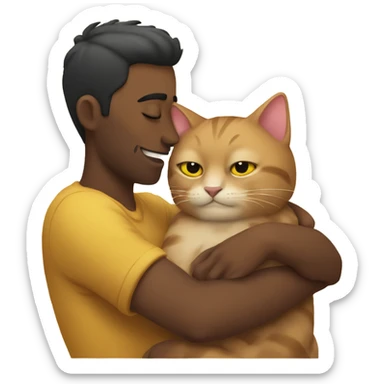 Cat cuddling a man sticker