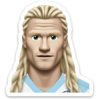 Erling Haaland with long hairs Manchester City sticker