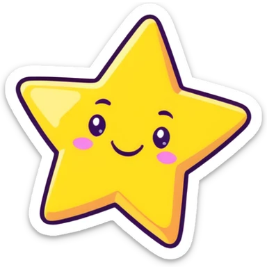 3D golden star with soft glow and glitter, smiling face, cartoon icon style, Pixar-inspired lighting, pastel yellow background sticker
