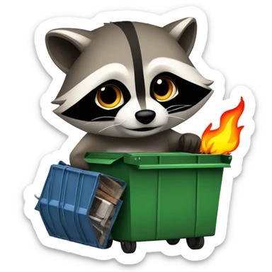 A raccoon holding a dumpster on fire sticker