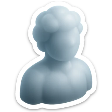 person made entirely of white fluffy convex clouds, shoulder up, front view, matte glass style sticker