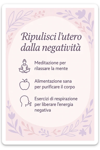 infografica stile post di instagram con titolo "Ripulisci l’utero dalla negatività" sticker