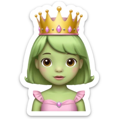 frog with short bangs with a crown pink bow and pink princess dress sticker