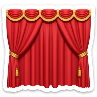 A 3D emoji of red theater curtains in , slightly parted in the middle with soft folds. Glossy, smooth texture, minimal Apple-style rendering, isolated on a white background.




 sticker