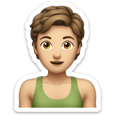 woman with muscles,short hair,tired eyes,brown hair, tight swimming trunks sticker