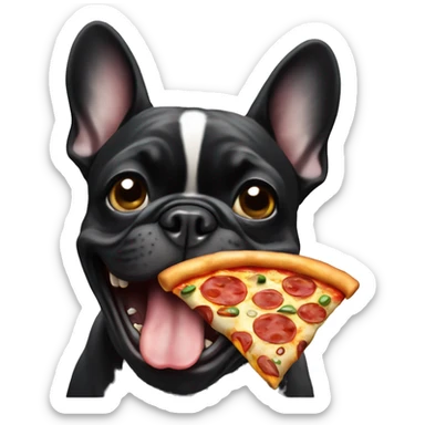 All black French bulldog eating pizza sticker