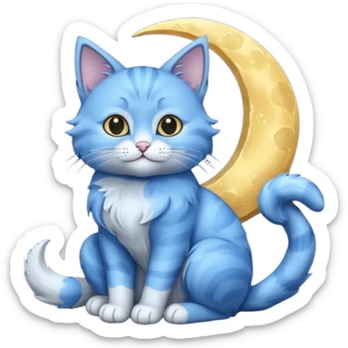 Blue cat holding a moon 🌙🐱 sticker