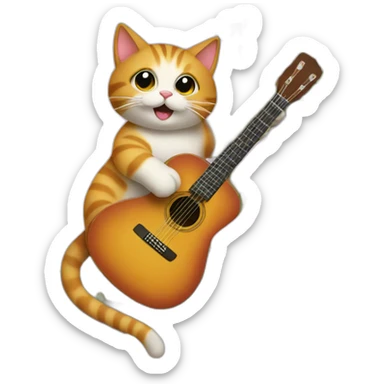 cat sitting on a tree, playing a guitar  sticker