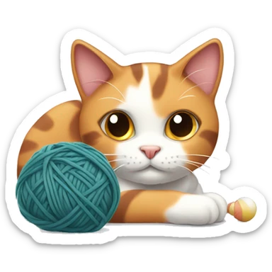 Calico cat playing with a ball of yarn sticker