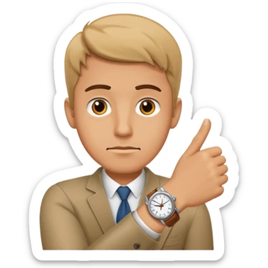 bored man pointing at his watch on his wrist sticker