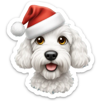 white cockapoo dog with christmas hat  sticker