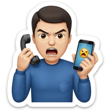 angry man, mouth wide open, shouting at phone sticker