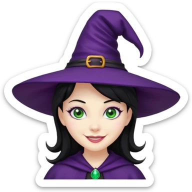 Halloween witch with purple witch hat and black hair sticker