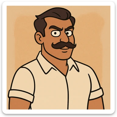 bold Indian man with a moustache, cartoon style, confident expression sticker