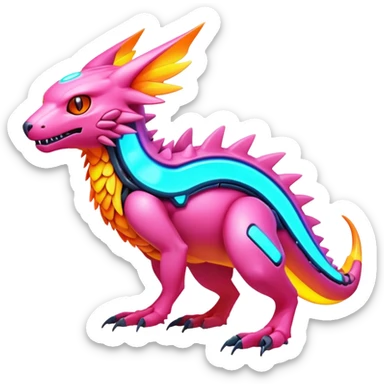 futuristic lush warm-colored modern colorful neon-colored Fakémon-Digimon-Trico-Vernid-creature sticker