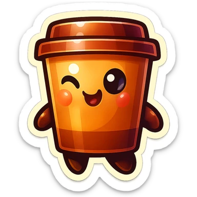 Tall coffee cup, winking sticker