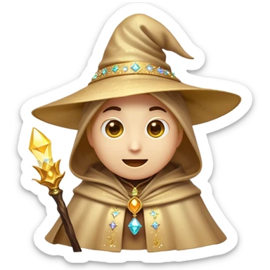 Clash of Clans aesthetic Comical Mage Portrait Emoji, Head tilted dramatically with an exaggerated, fun expression and wide, comically expressive eyes beneath an oversized hat, featuring a quirky, compact robed form with animated magical sparkles and natural skin tone, Simplified yet hilariously expressive features, highly detailed, glowing with a slightly sassy enchanted glow, high shine, dramatic yet playful, stylized with an air of cheeky arcane mischief, soft glowing outline, capturing the essence of a meme-worthy mage who conjures laughter in epic quests! sticker