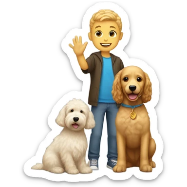 Boy with cornrows high fiving a golden doodle sticker