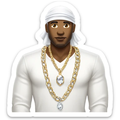 a black rich man wearing a white durag, white shirt, diamond earrings and diamond chain sticker