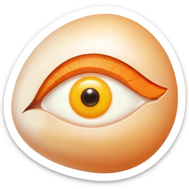 Carrot, chicken, and egg yolk surrounding a simple eye symbol and a small patch of glowing healthy skin. Gentle rays connect the foods to the eye and skin, showing vitamin A's role in vision and skin health. sticker