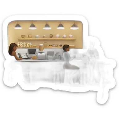 a coffee shop with people working on their macbooks sticker