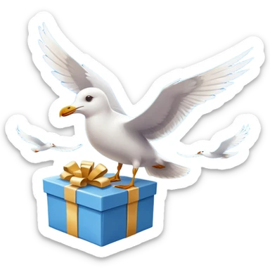 The seagull takes gift box in his wings sticker